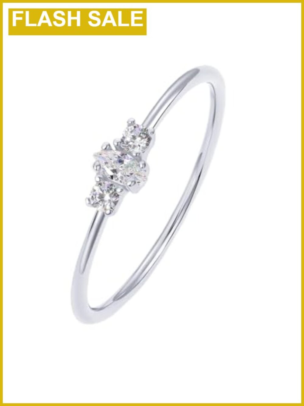 18K Gold Plated Marquise Cubic Zirconia Stackable Ring Dainty Thin Band